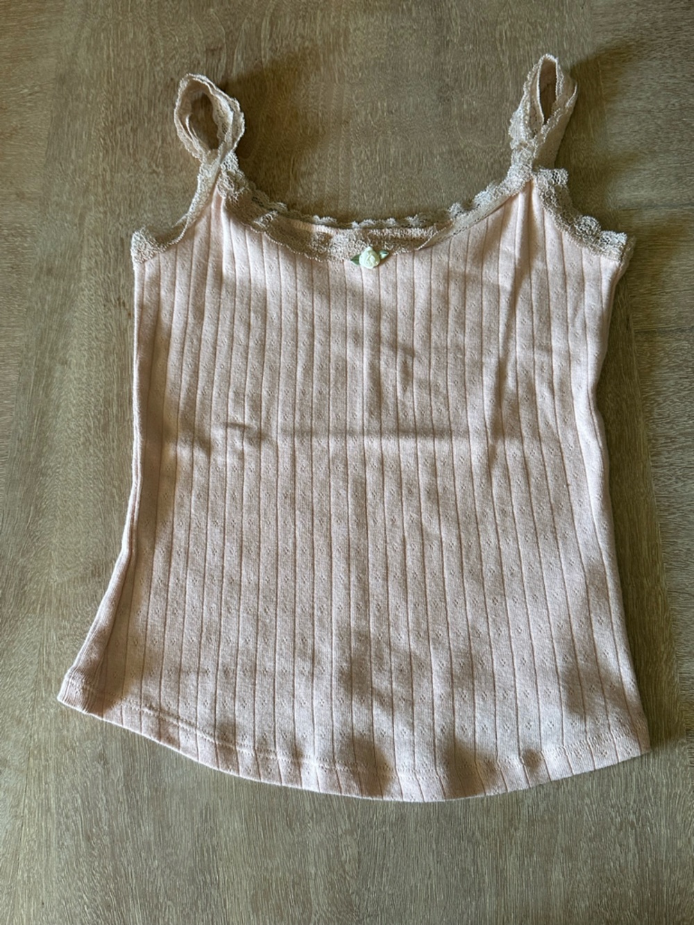 Aeropostale Light Pink Ribbed Lace-Trim Tank Top